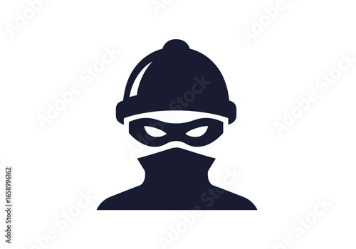 Silhouette of a person wearing a mask and hat, representing a thief or criminal.