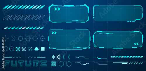 set futuristic interface element blue vector illustration