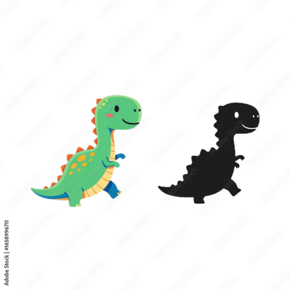 Naklejka premium Dinosaurus with silhoutte icon illustration