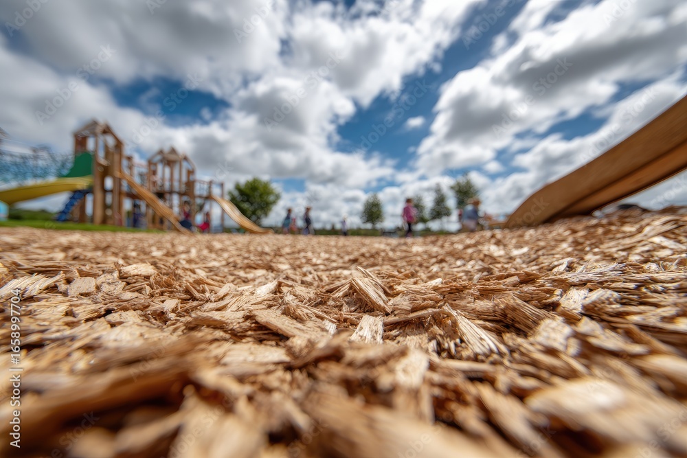 Obraz premium Playground surface with children playing in the background
