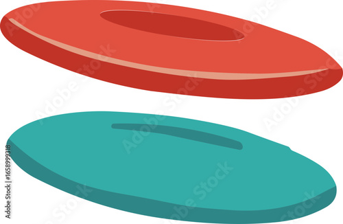 Colorful plastic frisbees in red and teal design  