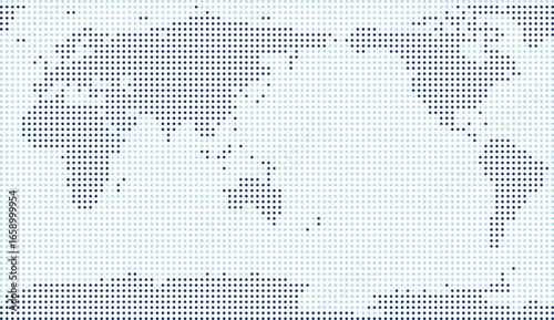 Simplified world vector map with circular dot grid, separate land and ocean layers (Asia-Pacific centered view, Compact Miller projection, PPT-compatible & fully editable)
