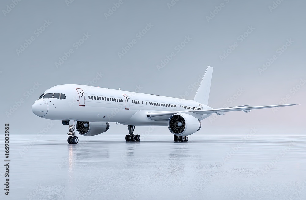 Obraz premium White jetliner on a light gray surface