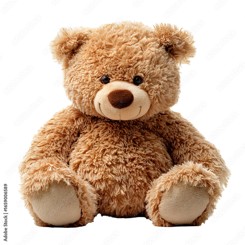 Fototapeta premium Adorable light brown teddy bear sitting on black background
