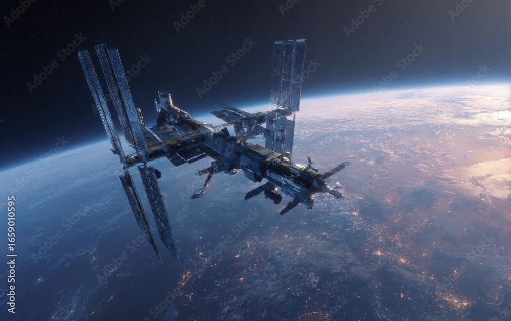 Naklejka premium Space station orbiting Earth