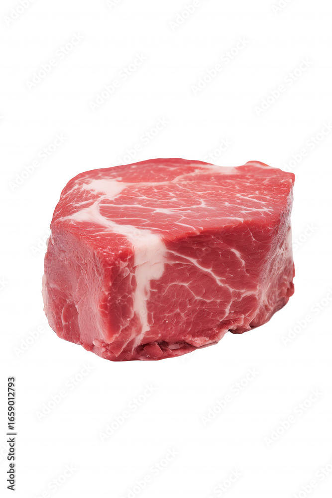 Obraz premium Close-up of raw beef steak with white marbling on transparent background