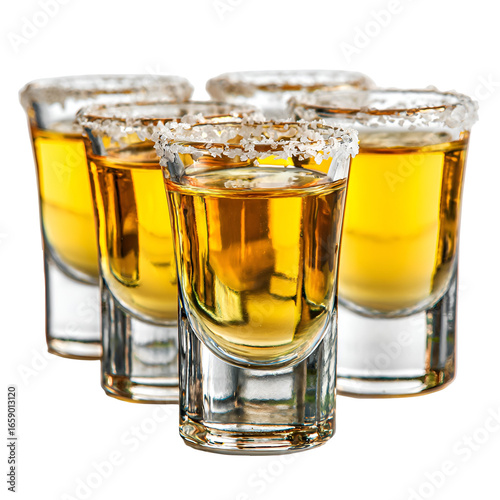Tequila shots salt rims golden liquor glasses