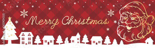 クリスマス　バナー　サンタクロース　街並み　シルエット　デザイン　背景　フレーム　壁紙　イラスト素材