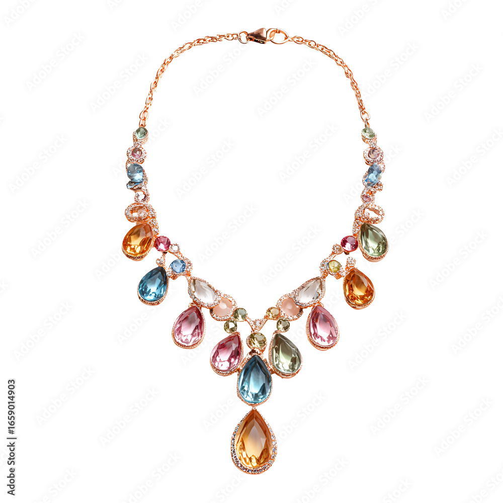 Obraz premium Elegant Rose Gold Necklace with Multicolored Gemstones