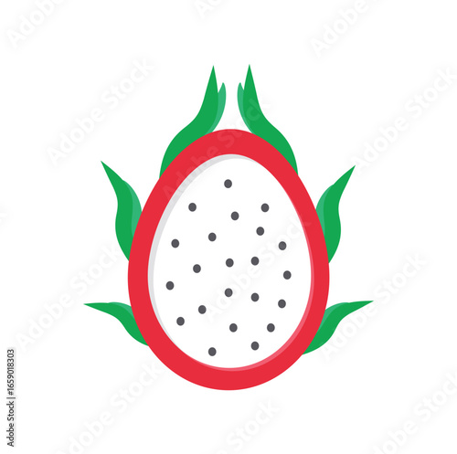 Vibrant dragon fruit illustration with tropical leaves and exotic elements