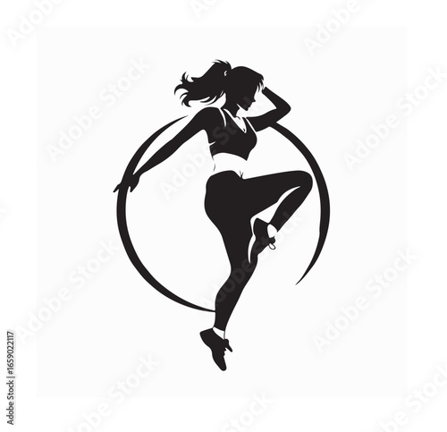 Female Zumba Dancer Vector Logo in Energetic and Sporty Style on white background