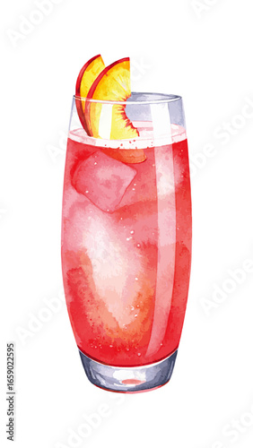 Watercolor Illustration of Classic Bellini Cocktail – Peach and Prosecco Drink