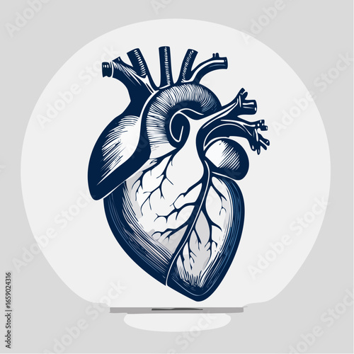 Precise anatomical heart vector illustration, featuring clean lines and a professional blue and white color scheme, perfect for medical, healthcare, and scientific visual content