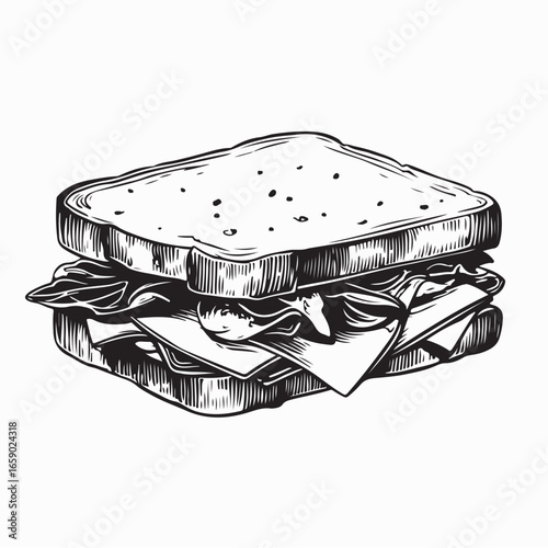 Delicious Sandwich Vector Illustration with Fresh Ingredients in Simple Design on white background