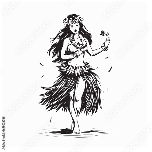 Hula Dance Costume Vector Grass Skirt and Flower Decoration