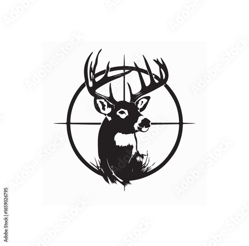 Wildlife and Hunter Combined Logo Vector Featuring Deer Silhouette Design