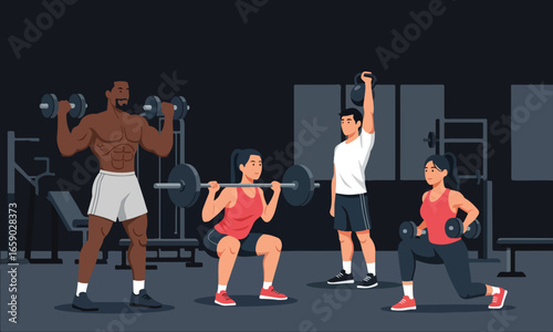 Illustration Of Gym Class With Dumbbells And Cardio, Suitable For Sport, Health, And Wellness Projects