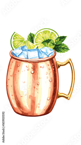 Watercolor Illustration of Moscow Mule Cocktail
