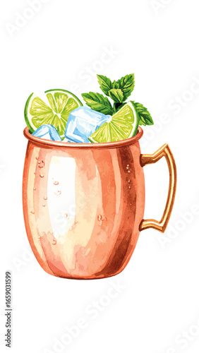Watercolor Illustration of Moscow Mule Cocktail