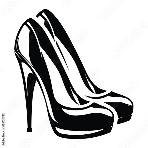 Elegant Black and White Stiletto High Heel Shoes Vector Illustration