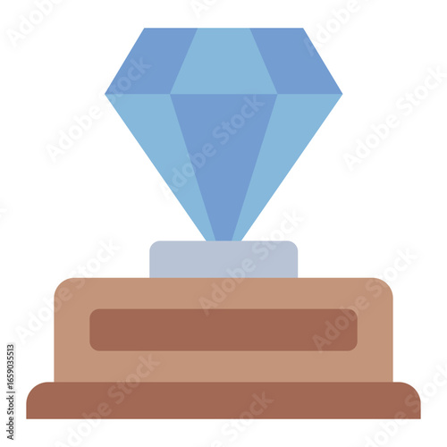 diamond flat icon displayed as valuable artifact in museum showcase