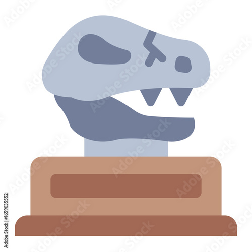 dinosaur skeleton flat icon displayed as a paleontology exhibit in museum
