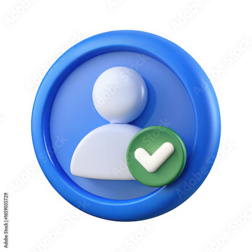 3d user profile icon with checkmark isolated on transparent background