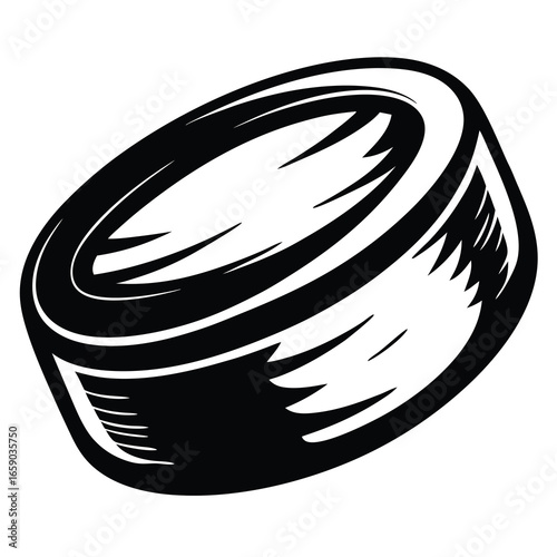 Monochrome artistic rendition of a hockey puck on a white background