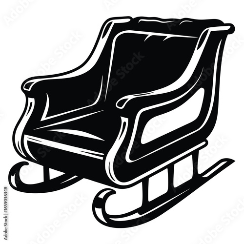 Stylized Black and White Silhouette Illustration of an Antique Sleigh for Christmas