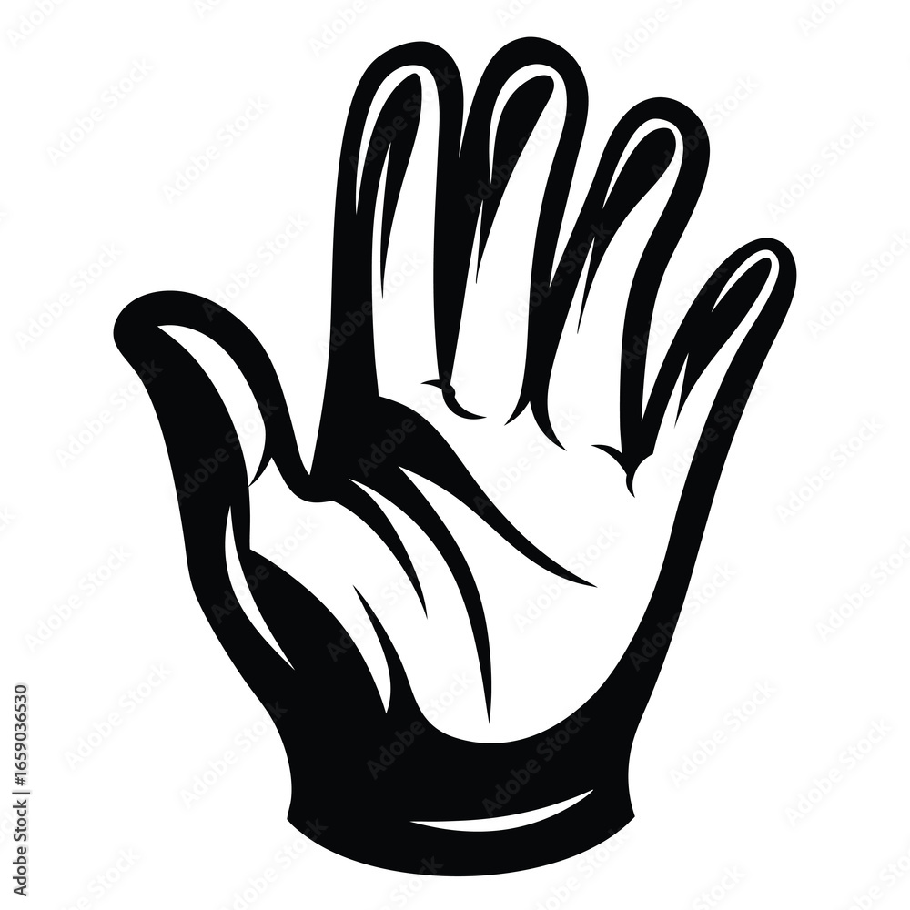 Obraz premium Stylized Illustration of an Open Hand in Black and White Style