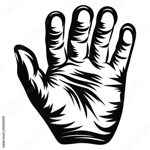 Artistic depiction of a human hand with dramatic shading and detail