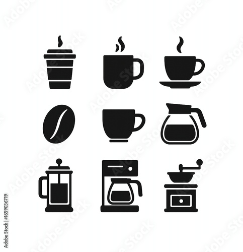 set of coffee cups png icon black