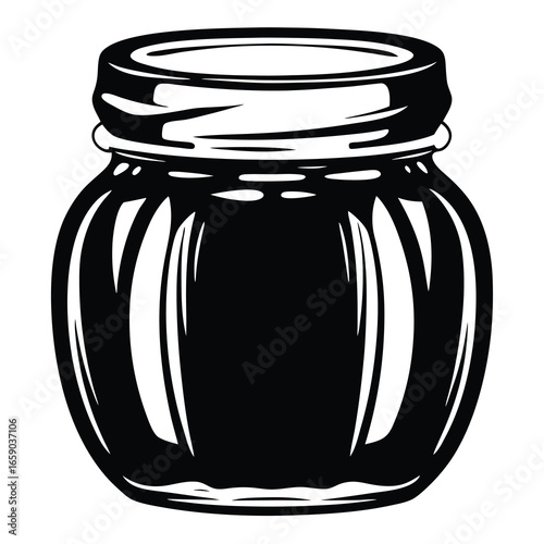 Monochrome illustration of a jam jar with detailed shading and highlights