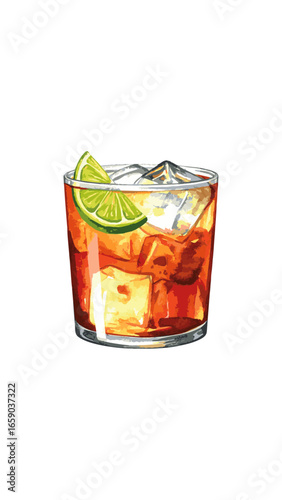 Watercolor Illustration of Dark ’n’ Stormy Cocktail