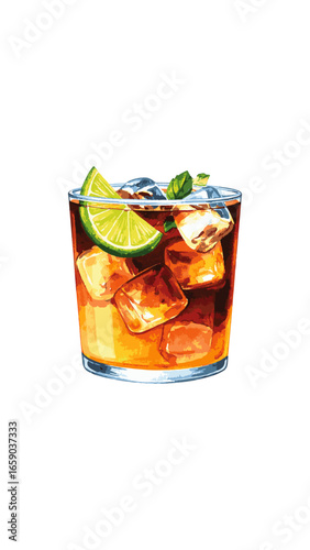 Watercolor Illustration of Dark ’n’ Stormy Cocktail