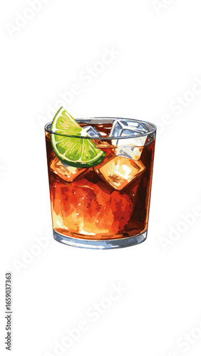 Watercolor Illustration of Dark ’n’ Stormy Cocktail