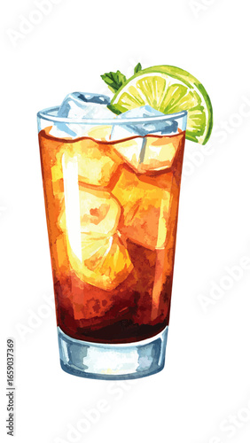 Watercolor Illustration of Dark ’n’ Stormy Cocktail
