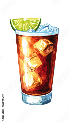 Watercolor Illustration of Dark ’n’ Stormy Cocktail