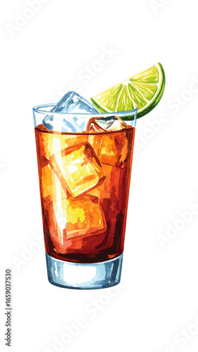Watercolor Illustration of Dark ’n’ Stormy Cocktail