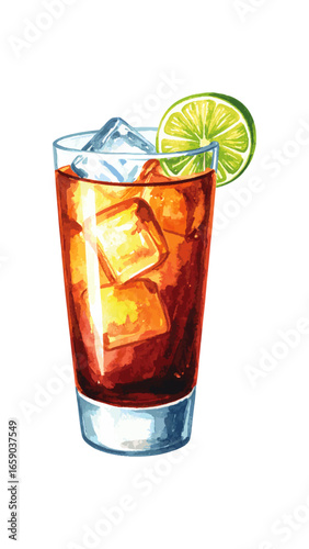 Watercolor Illustration of Dark ’n’ Stormy Cocktail