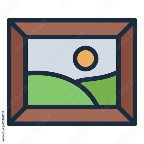 painting filled line icon representing framed art piece in museum gallery