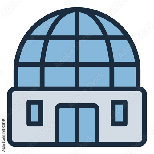 planetarium dome filled line icon for space and astronomy shows in museum