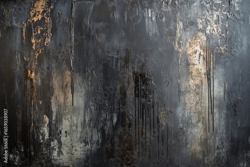 Abstract Dark Textured Background with Distressed Metallic Accents