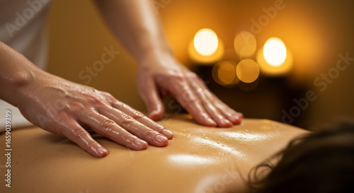 Wallpaper Mural A person receives a back massage Two hands glide over the oiled skin candles out of focus Torontodigital.ca