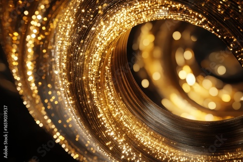 Shimmering Golden Swirls with Glowing Lights and Bokeh Effects