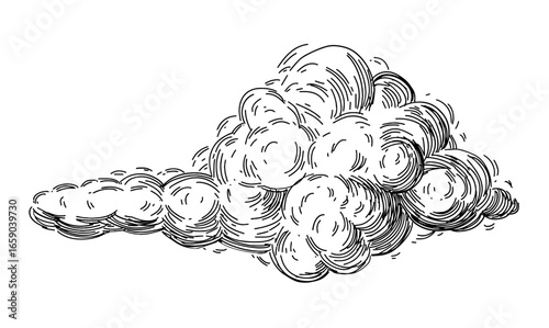 Clouds in hand drawn vintage retro style isolated on white background. Cartoon design elements. Vector illustration.