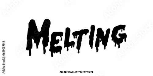 Bold Uppercase Font. Hand Drawn Italic Rough Font Uppercase Only. Blob Drippy Horror Typography. Groovy Creepy Lettering. Decorative Bold Grotesque Concept Vector Illustration.