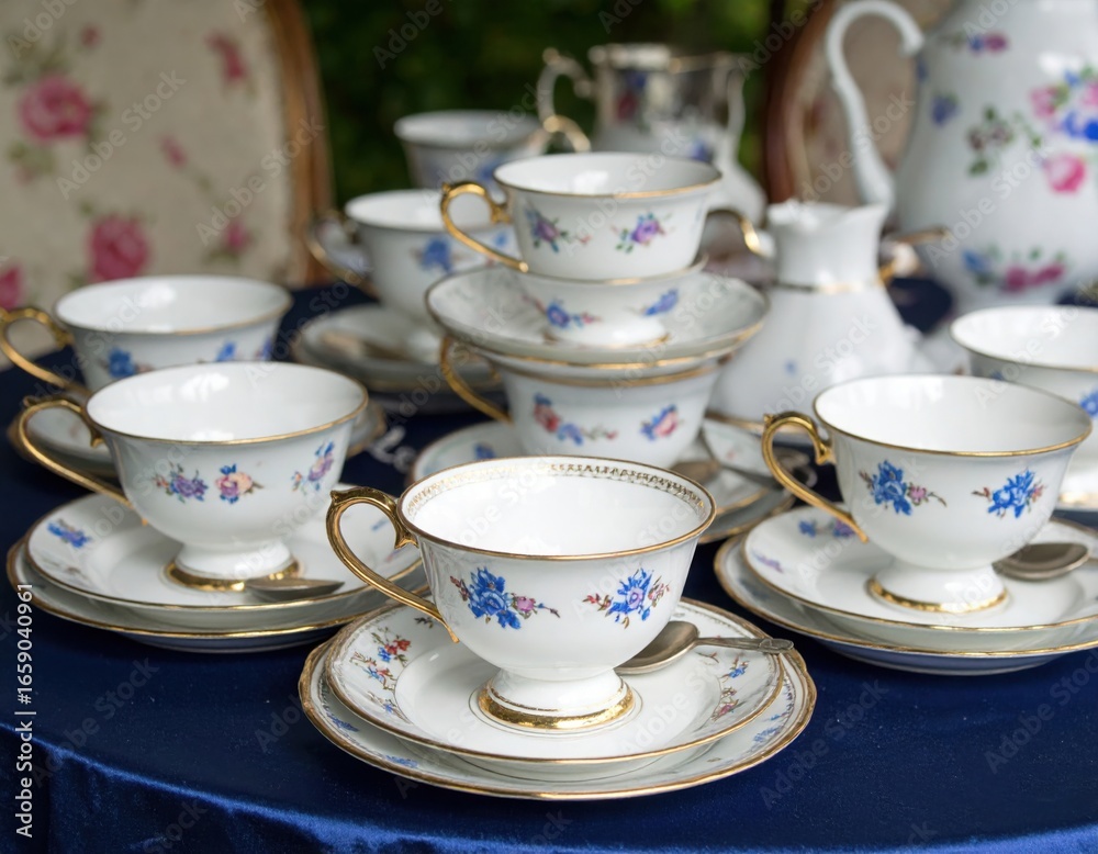 Fototapeta premium antique cups and spoons on a table.