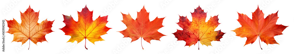 Fototapeta premium PNG Vibrant autumn maple leaves pattern, element set on transparent background