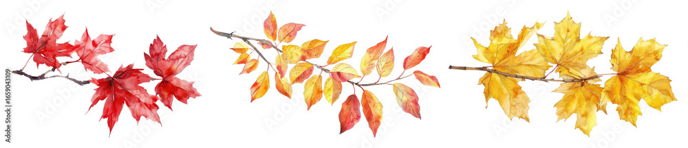 Obraz premium PNG Vibrant autumn leaves illustration, element set on transparent background